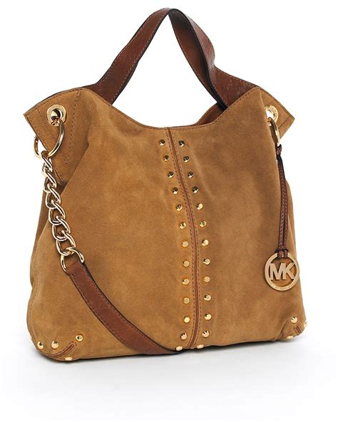 michael kors purses brown and gold|brown suede Michael Kors handbags.